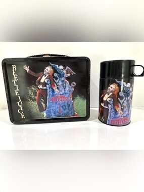 Vintage Rare Black 2001 Neca BEETLEJUICE Metal Lunch Box With Thermos